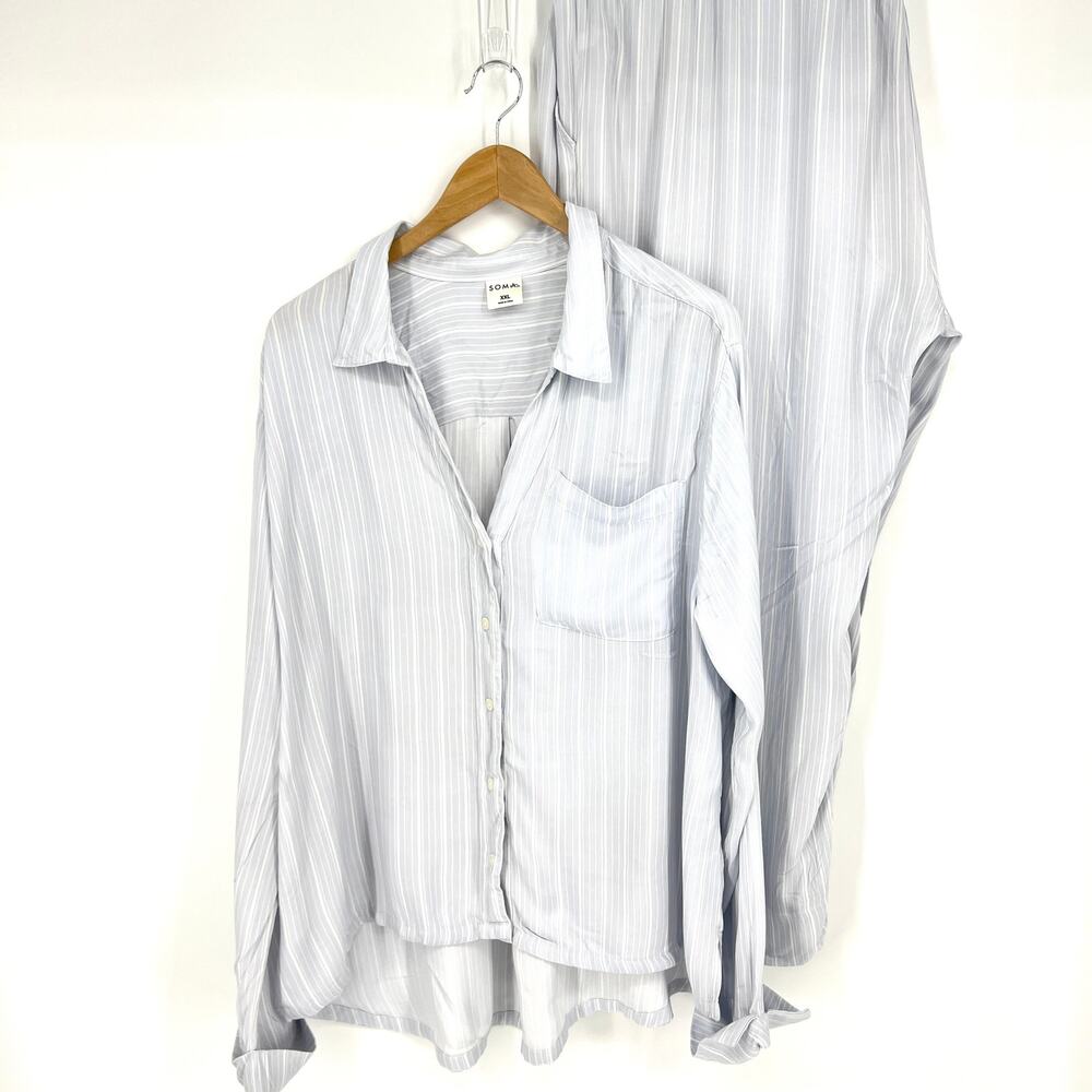 Soma 2 Piece Pajamas Set XXL Light Blue Stripe Lounge Pants Shirt
